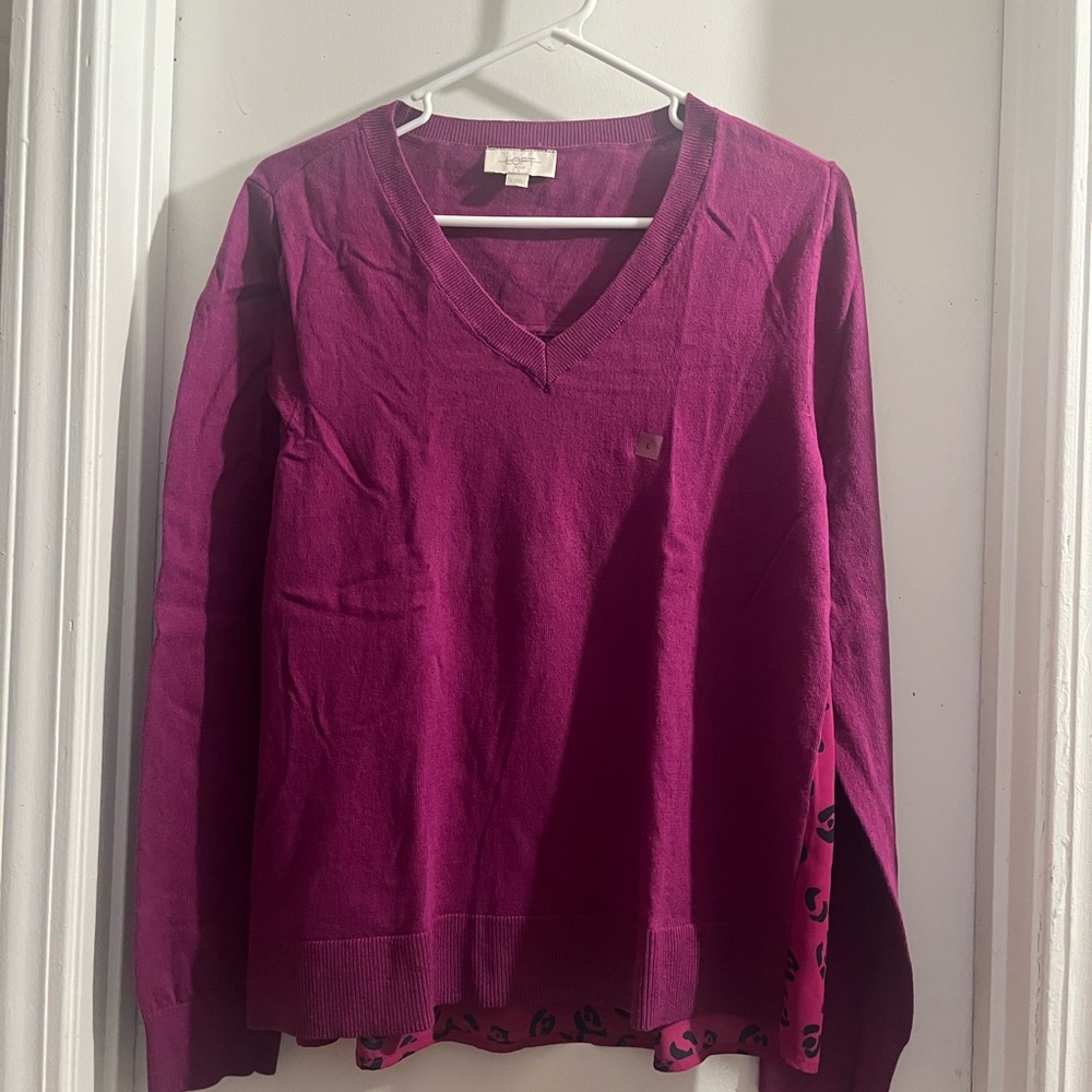 Purple V-Neck Sweater Top Long Sleeves